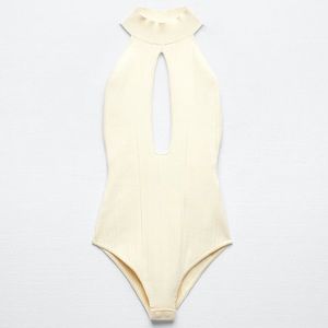 Yellow Zara ribbed keyhole bodysuit